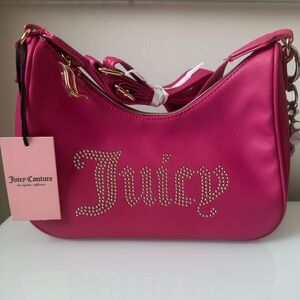 JUICY COUTURE Pink Flash Obsession Crossbody Shoulder Bag Gold Stud Crescent NWT